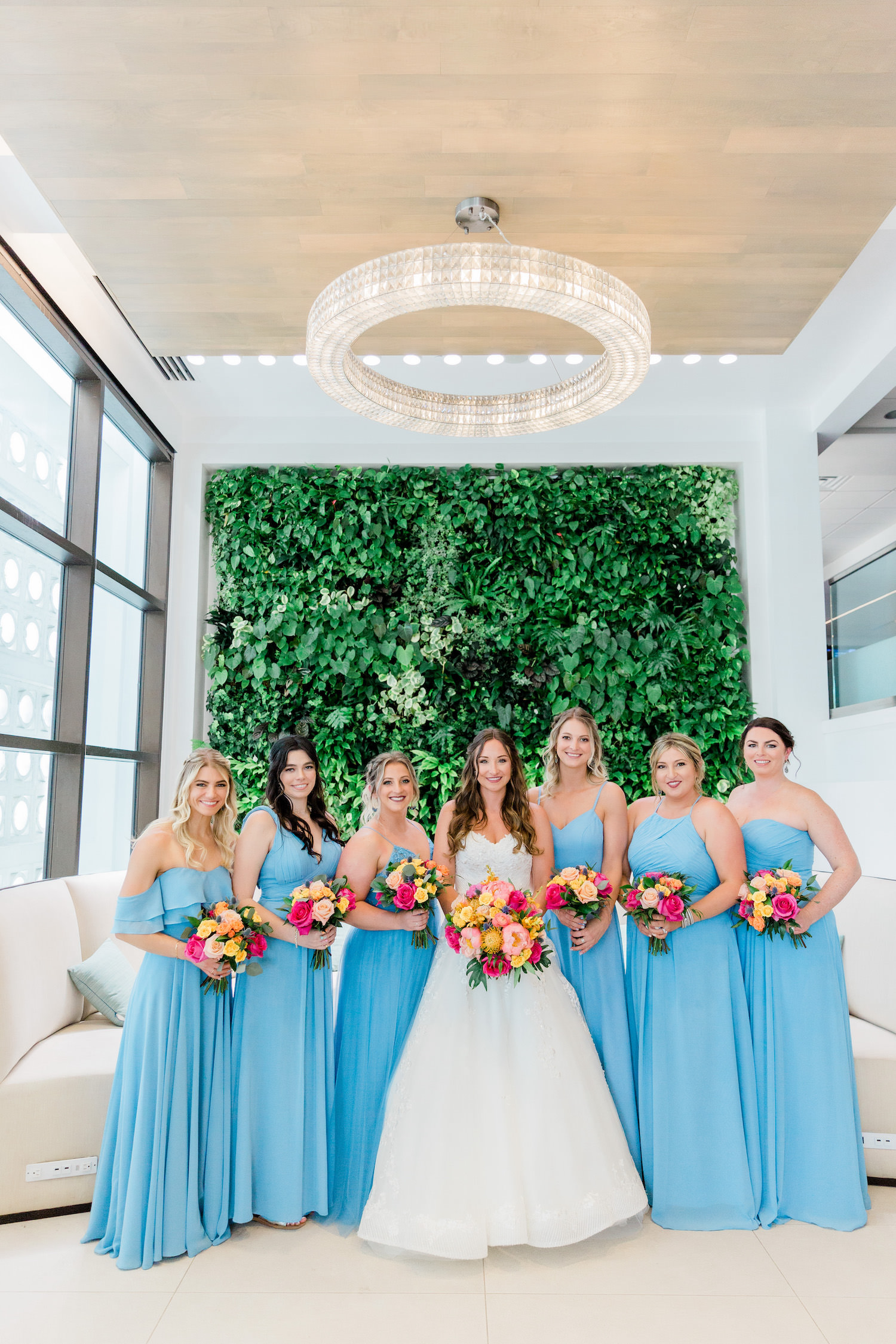 Bridesmaids in Turquoise Floor Length Strapless Dresses | Azazies