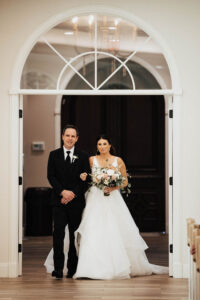 Bride and Father of the Bride Walking Down the Aisle Portrait | Church Wedding Ceremony Harborside Chapel