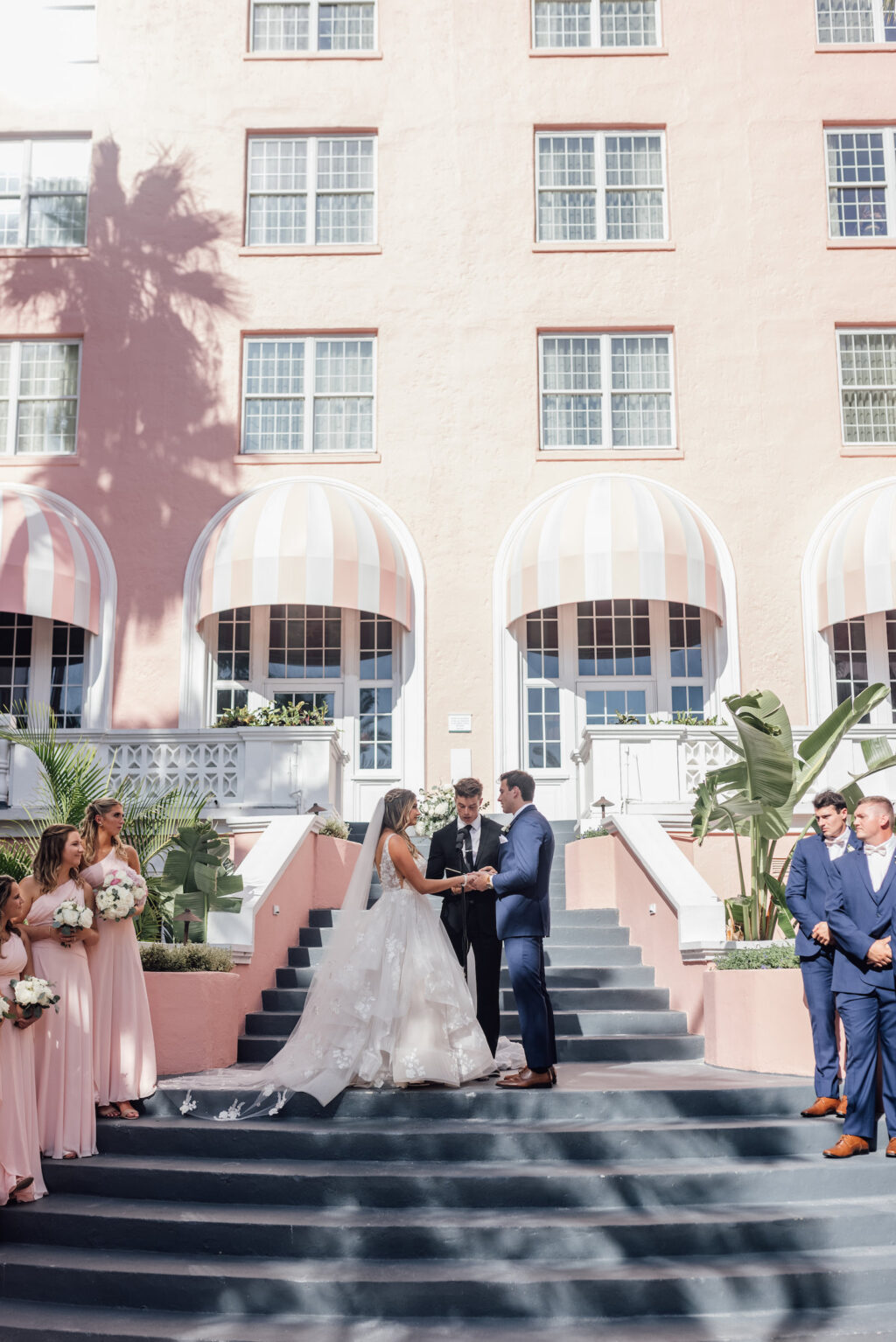 Bride and Groom Exchange Vows Wedding Portrait | Outdoor Beach Hotel Wedding Ceremony | Tampa Wedding Venue the Don Cesar