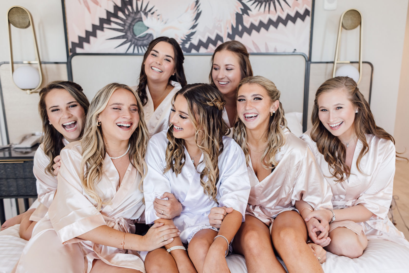 Bride and Bridesmaids Getting Ready in Silk Robes Wedding Portrait