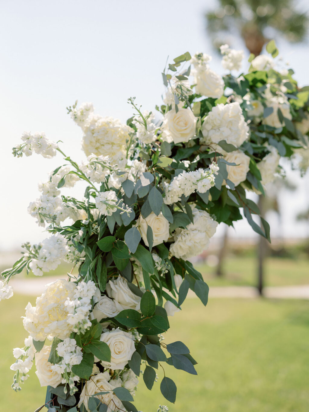 Luxurious Wedding Ceremony Arch, White and Ivory Florals with Greenery