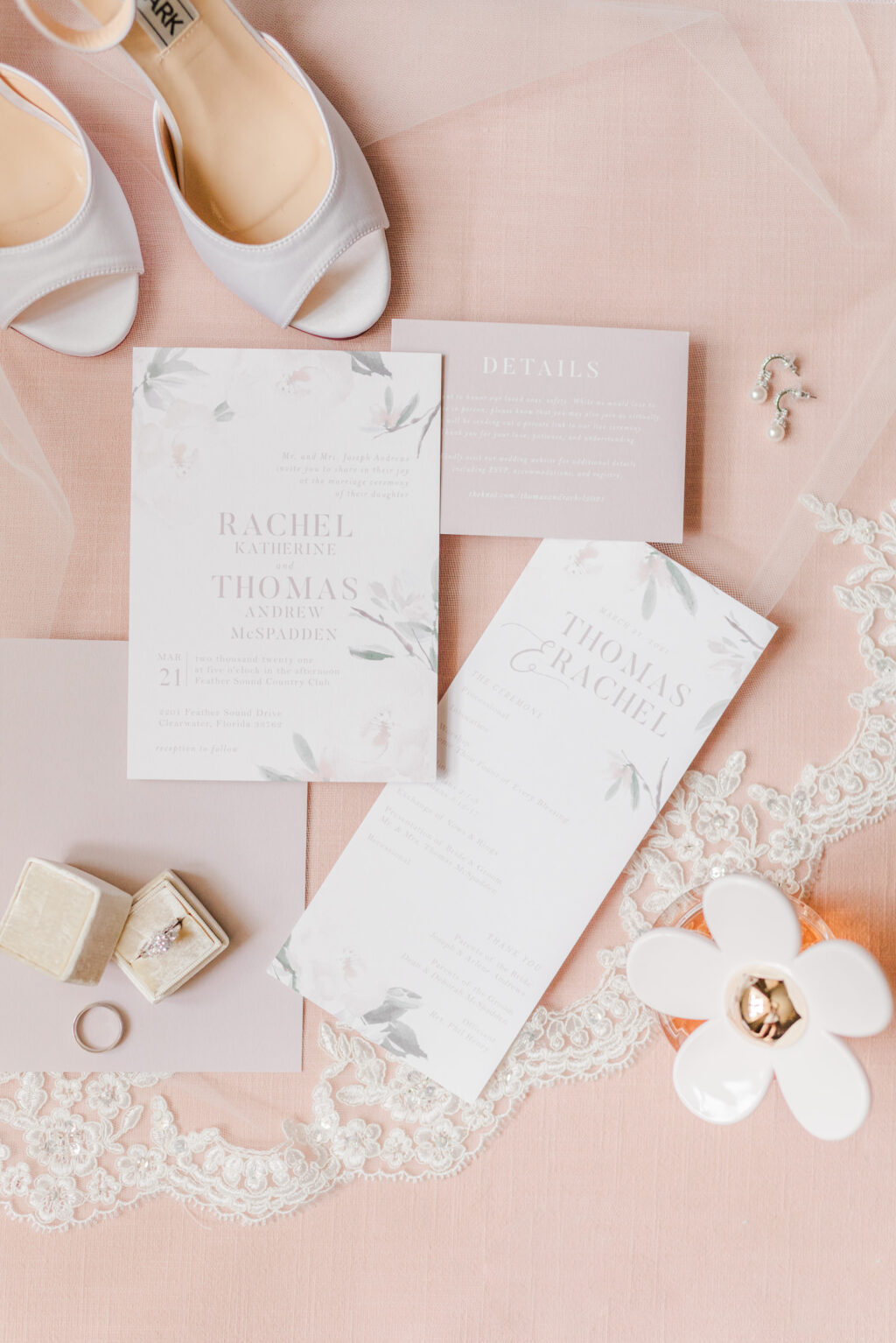 Romantic Pink White and Floral Elegant Wedding Invitation Suite