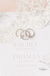 Romantic Pink White and Floral Elegant Wedding Invitation, Bride Engagement Ring, Wedding Band, Groom Wedding Ring