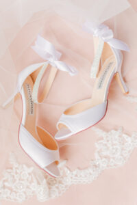 Satin Bridal Open Toe White Wedding Shoes with Rhinestone Strap and Bow
