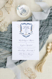 Romantic Coastal Chic Blue Wedding, Custom Watercolor Invitation Suite with Monogram and Painted Image of Venue | Tampa Bay Wedding Venue Yacht StarShip | Wedding Photographer Lifelong Photography Studio
