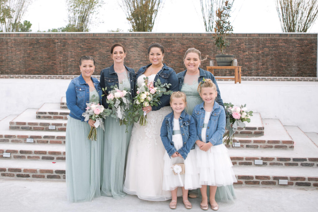 Bride with Bridesmaids and Flower Girls in Jean Jackets