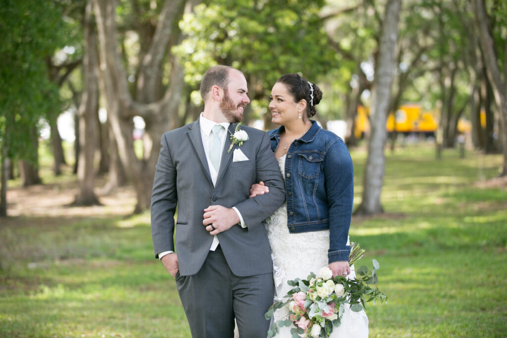Bride in Mrs. Jean Jacket with Groom Wedding Portrait | Carrie Wildes Photography