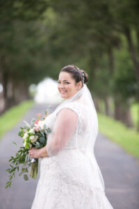 Bride with Veil and Lace Aline Wedding Dress Portrait | Carrie Wildes Photography