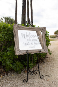 Mirror Wedding Welcome Sign with Gold Frame and White Writing
