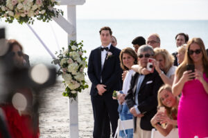 Groom Sees Bride for First Time at Beachfront Florida Wedding Ceremony Portrait | The Resort at Longboat Key Club