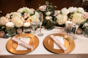 Gold Plating and Luxurious Blush and White Wedding Tablescape