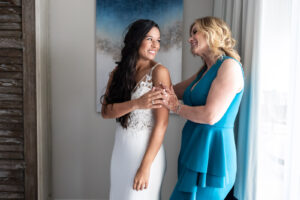 Mother of the Bride Helping Bride Get Ready on Day of the Wedding Portrait | Sarasota Wedding Ceremony The Resort at Longboat Key Club | Femme Akoi Beauty Studio
