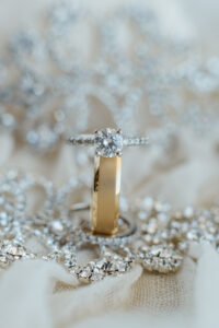 Florida Wedding and Engagement Rings, Round Solitaire Diamond Ring, Brushed Gold Metal Band