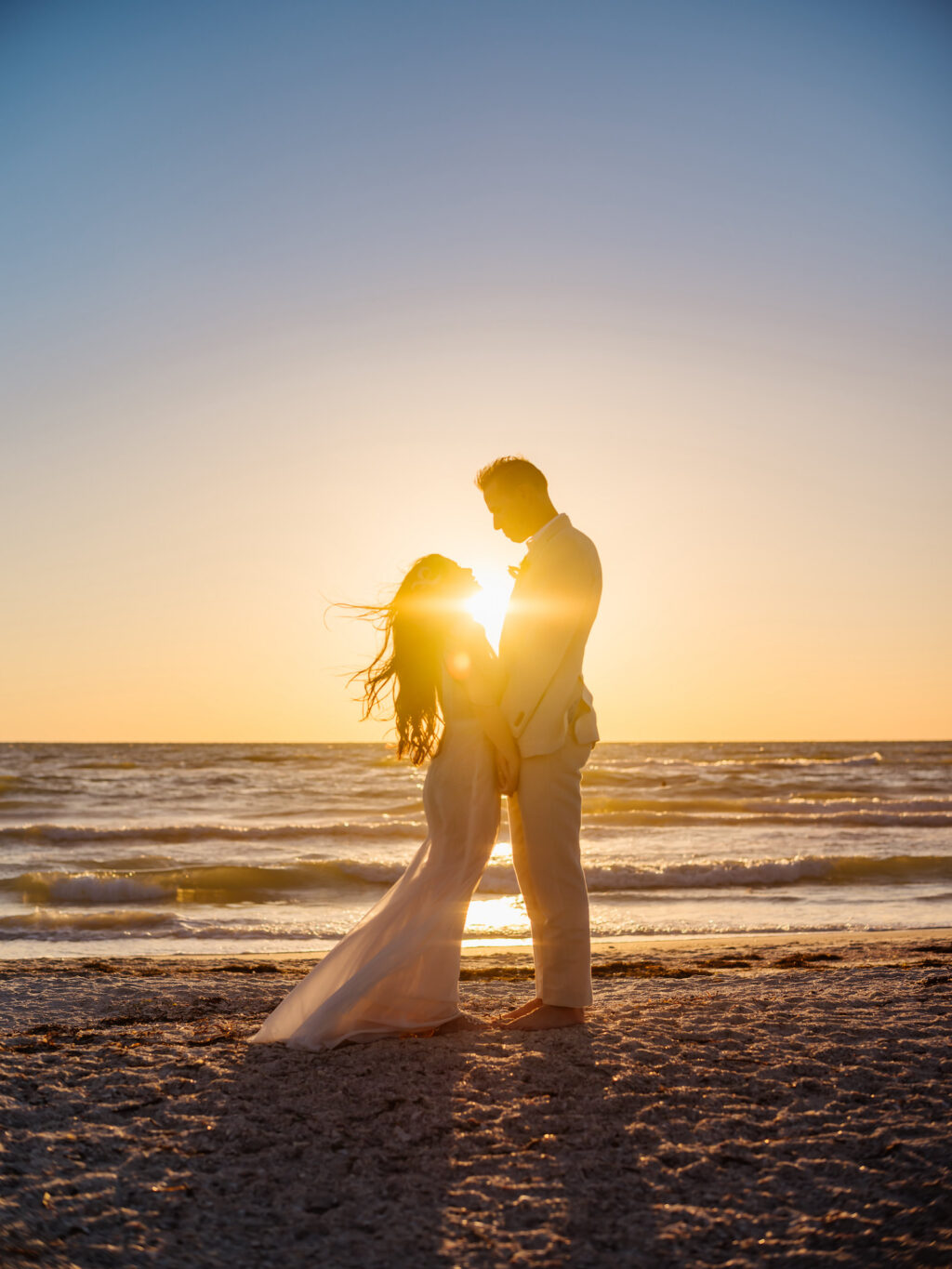 Romantic Florida Bride and Groom Just married at Sunset Portrait