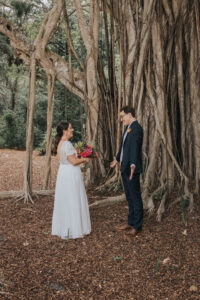 Sarasota Bride and Groom First Look Wedding Portrait | Adore Bridal Hair and Makeup