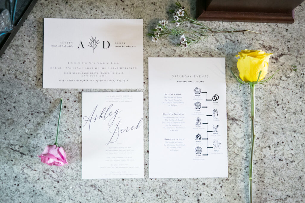 Classic White Wedding Invitations with Greenery Touches