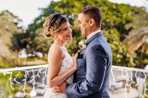 Bride with Braided Updo and Groom Wedding Portrait