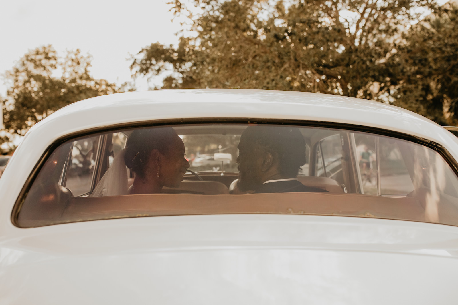 Intimate Elopement Wedding, Bride and Groom in Vintage Getaway Car | Tampa Bay Wedding Planner Elope Tampa Bay