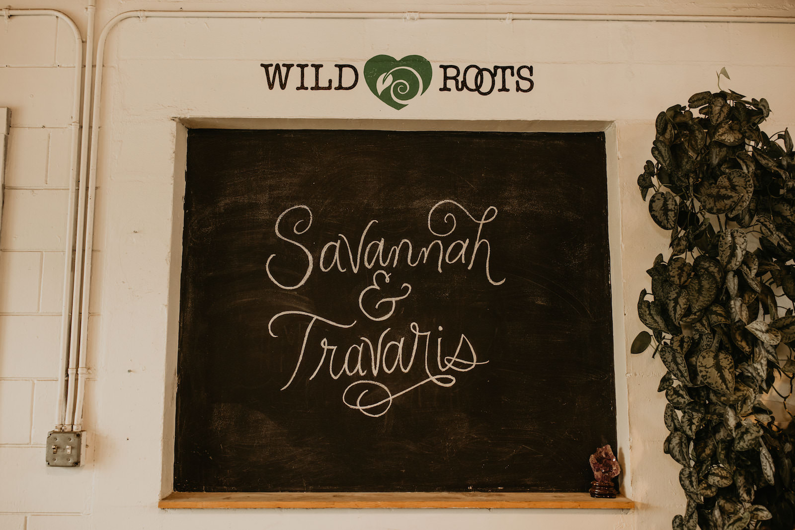 Intimate Elopement Wedding, Chalkboard with Bride and Groom Script Names | Tampa Bay Wedding Planner Elope Tampa Bay | Wedding Venue Wild Roots