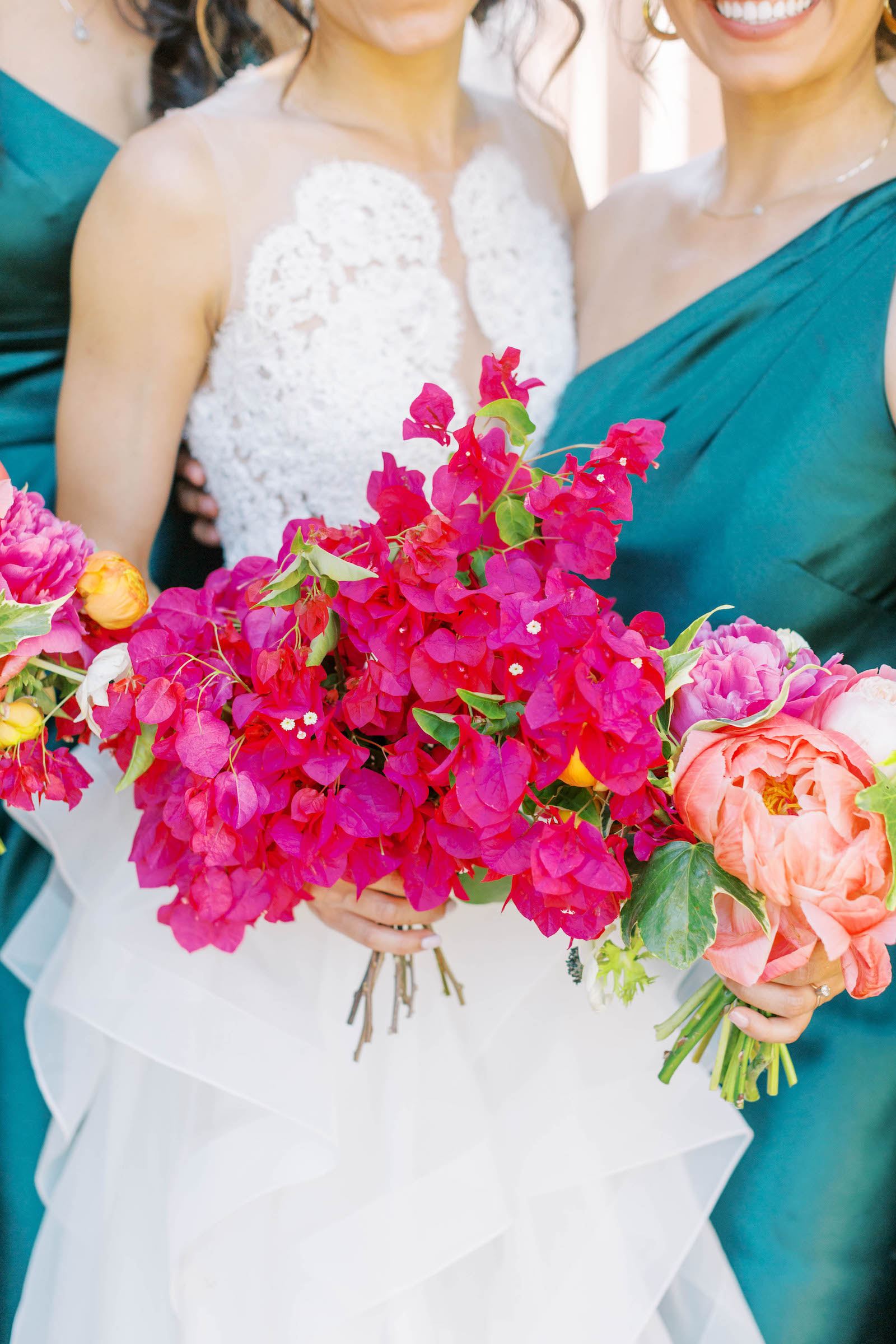 Bride and Bridesmaids Hot Pink and Orange Floral Wedding Bouquet