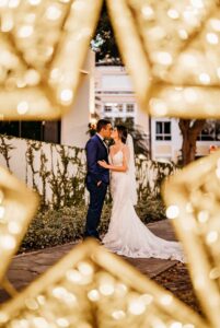 Unique Creative Gold Light Star and Bride and Groom Portrait