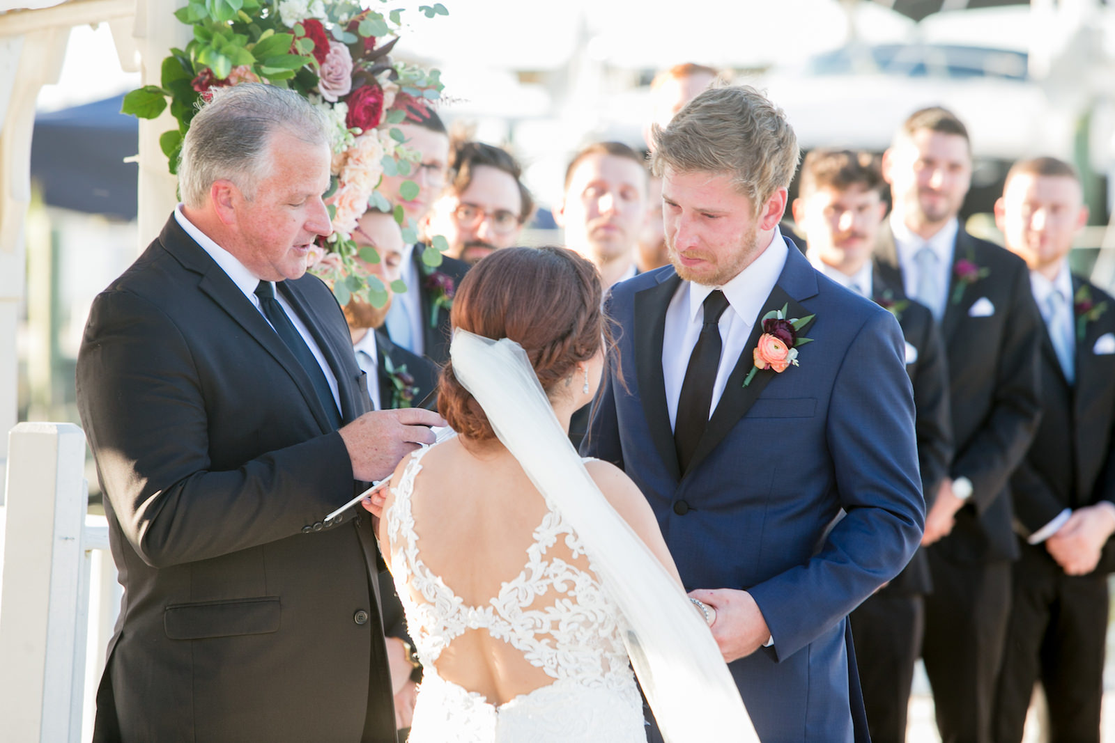 Emotional Groom Exchanging Wedding Vows | St. Pete Wedding Venue Isla Del Sol Yacht and Country Club | Wedding Photographer Carrie Wildes Photography