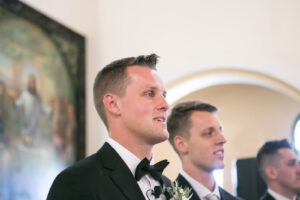 Groom Watches Bride Walk Down the Aisle Wedding Portrait | Carrie Wildes Photography