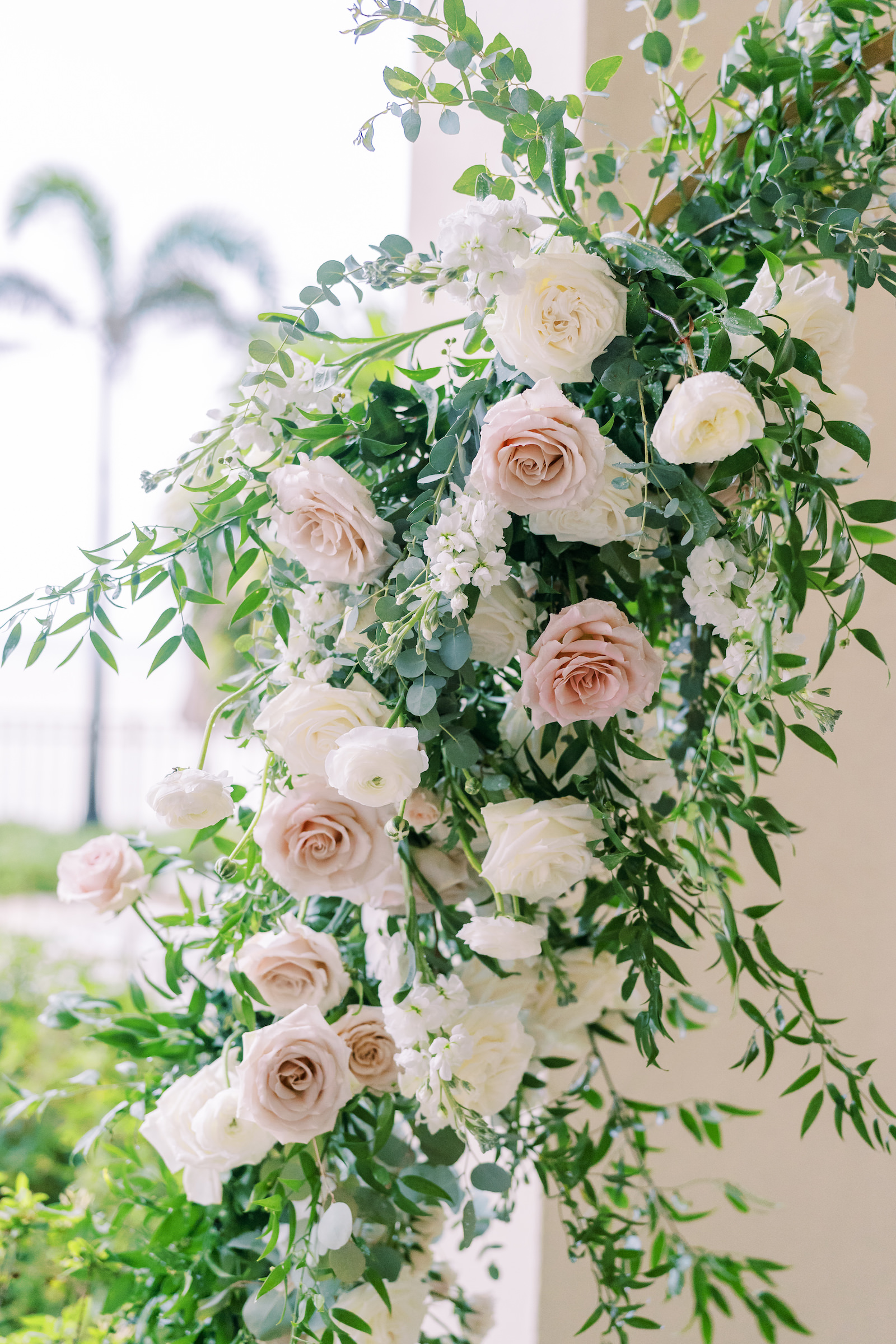 Blush Roses and White Ranunculus Floral Design Wedding Décor | Tampa Florida Wedding Planner MDP Events Planning