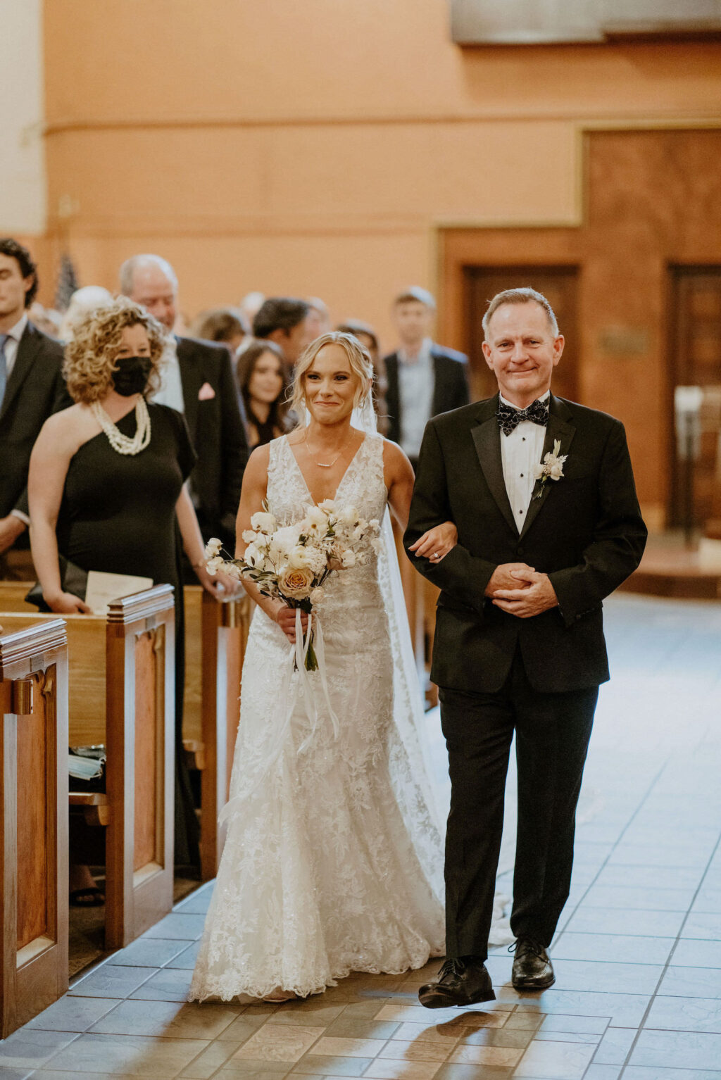 Father of the Bride Walks Daughter Down the Aisle on Her Wedding Day Portrait