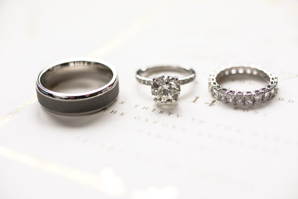 Modern Timeless Wedding, Round Solitaire Wedding Engagement Ring, Bride Diamond Wedding Ring, Groom Black Wedding Ring | Tampa Bay Wedding Photographer Lifelong Photography Studio
