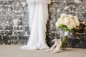 Modern Timeless Wedding, White and Rhinestone Strappy Wedding Sandal Heels, White Roses Floral Bouquet | Tampa Bay Wedding Photographer Lifelong Photography Studio