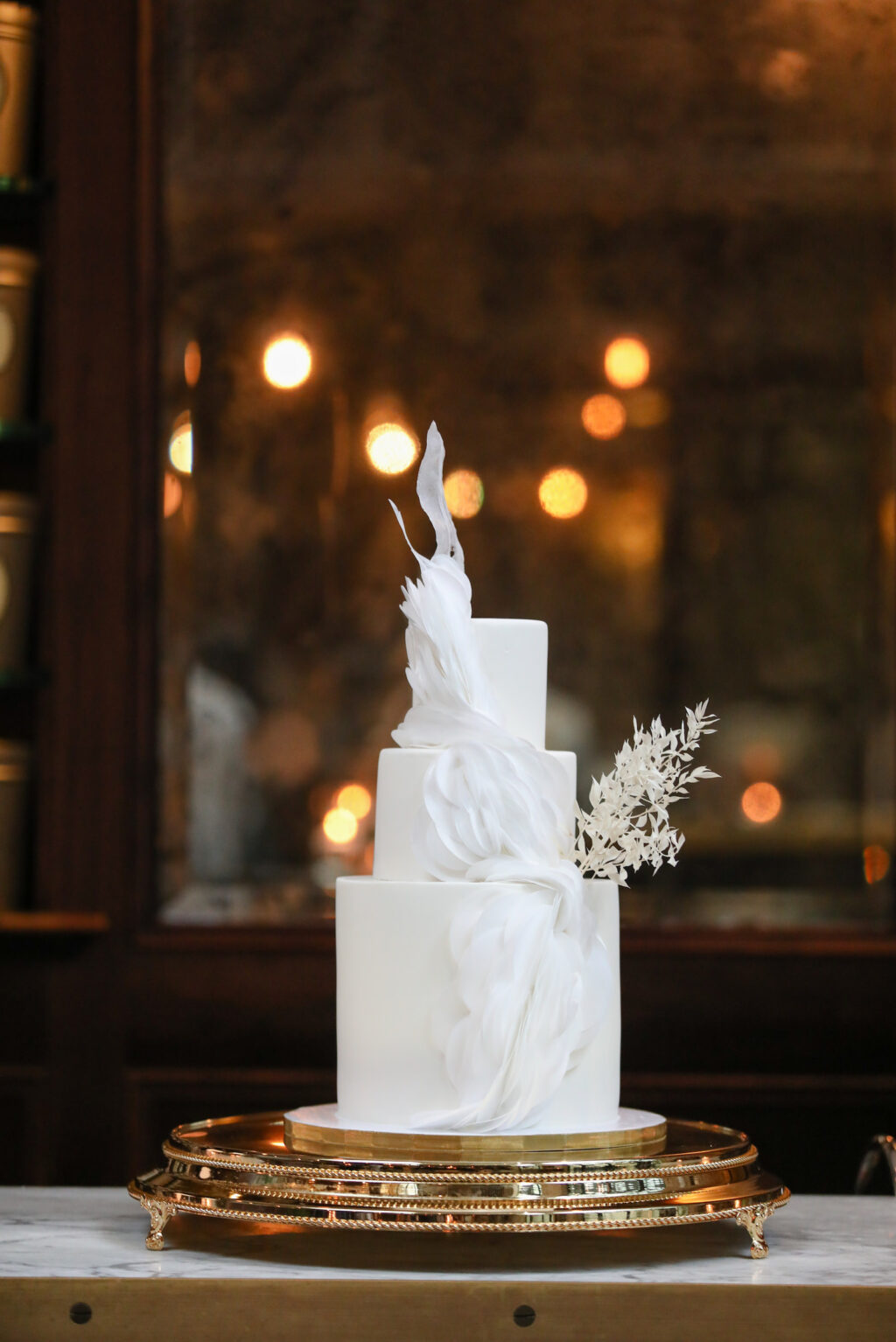 Modern Timeless Black and White Wedding Reception, Three Tier White Wedding Cake with Cascading Texture | Tampa Bay Wedding Photographer Lifelong Photography Studio