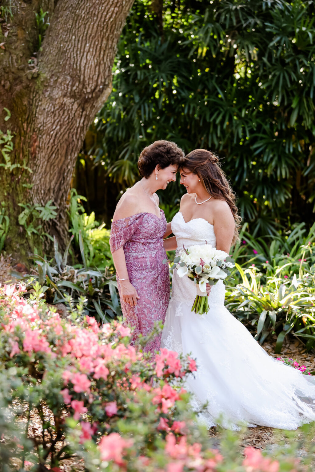 Romantic Classic Bride in Strapless Lace and Rhinestone Belt Wedding Dress Getting Wedding Ready with Mother of the Bride | Tampa Bay Wedding Photographer Lifelong Photography Studio | Wedding Hair and Makeup Michele Renee the Studio | Wedding Dress Truly Forever Bridal