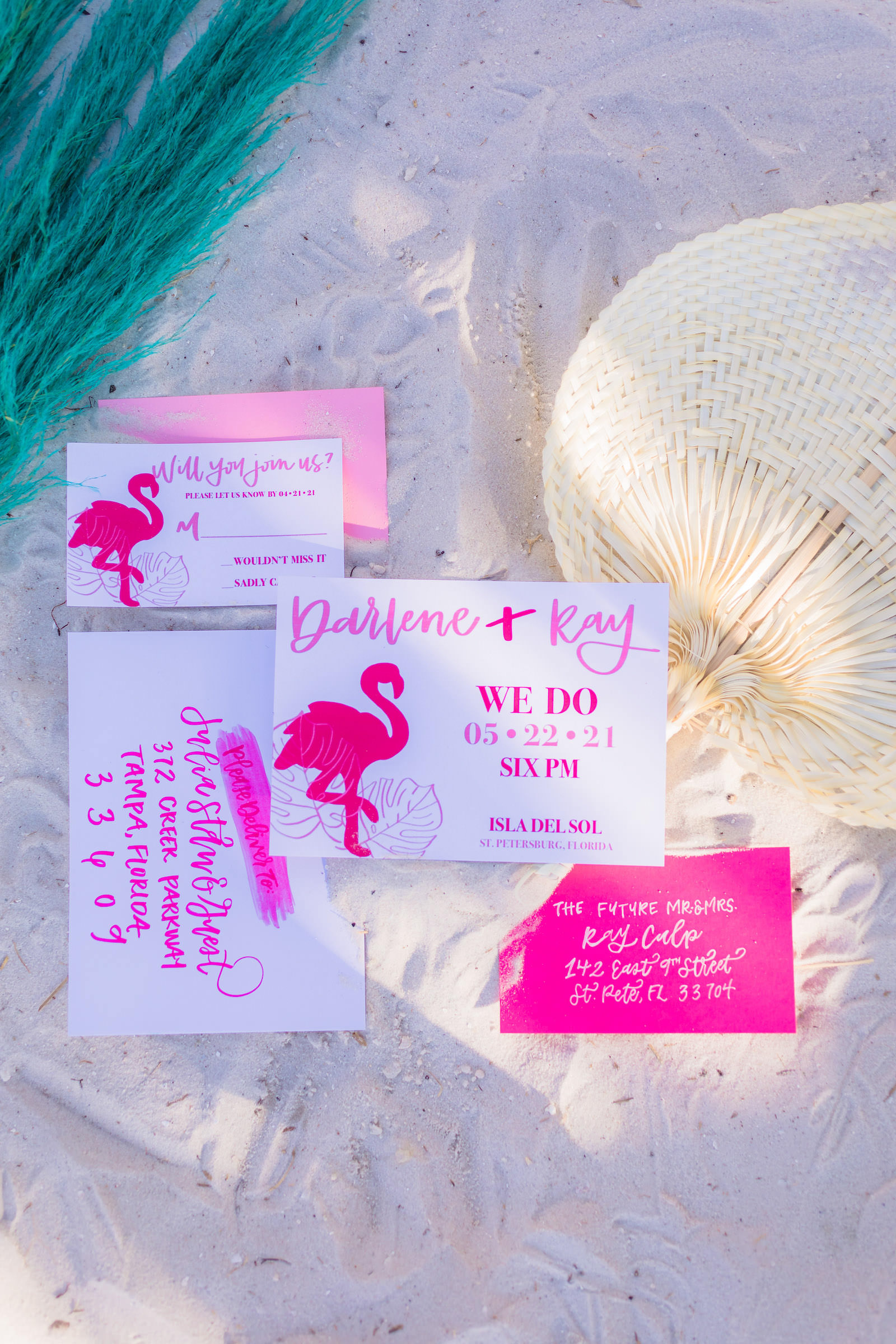 Hot Pink Funky Tropical Wedding Invitations | Flamingo Wedding Invitations