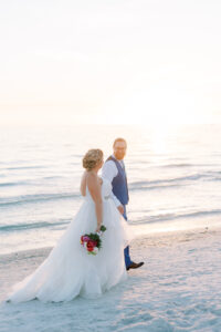 Bride and Groom Beach Wedding Portrait | Sunset on the Beach Postcard Inn On the Beach