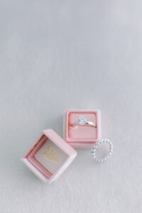Solitaire Round Diamond Ring in Pink Velvet Ring Box and Silver Band
