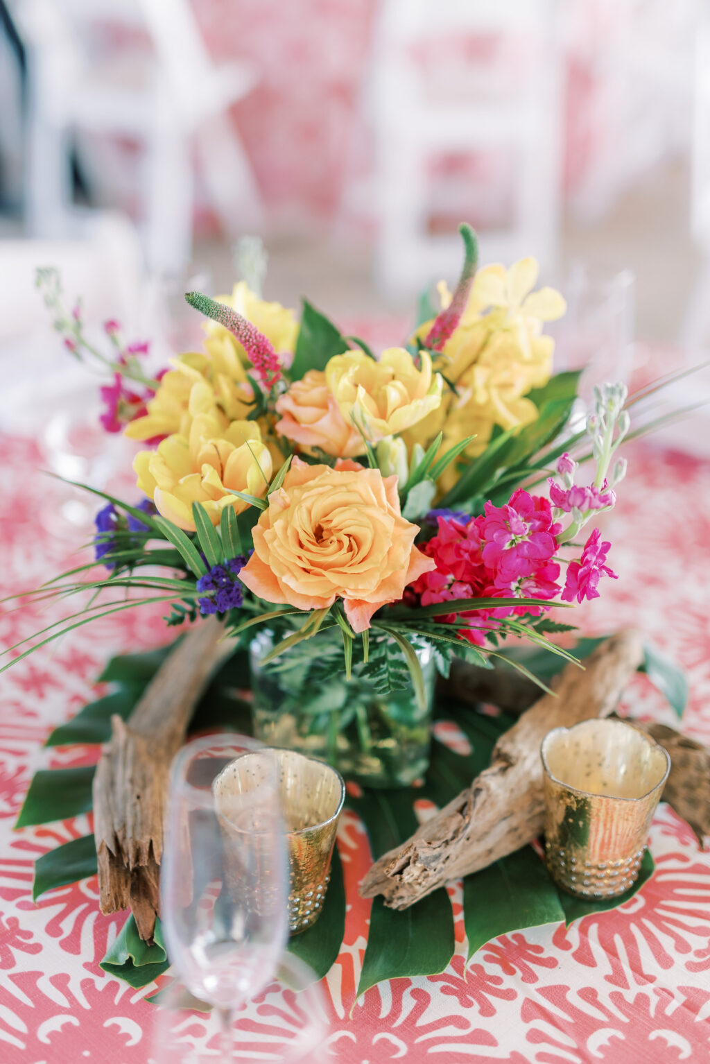 Bright and Vibrant Wedding Floral Centerpieces in Lilly Pulitzer Inspired Wedding