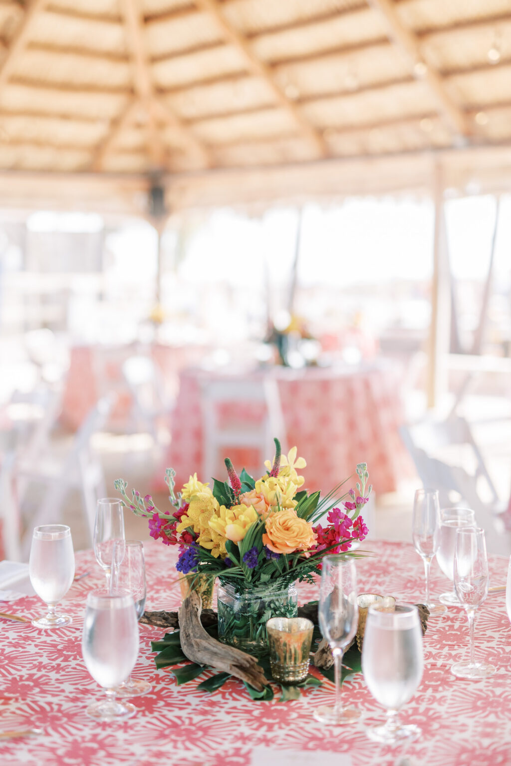 Bright and Vibrant Wedding Floral Centerpieces in Lilly Pulitzer Inspired Wedding