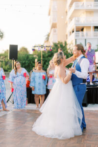 Bride and Groom First Dance Wedding Portrait | Florida Waterfront Wedding Reception Postcard Inn On the Beach