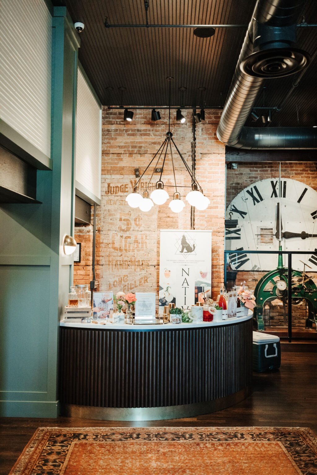 Wedding Bar Set Up in Industrial Wedding Reception | JC Neman Cigar Factory Tampa Wedding Venue