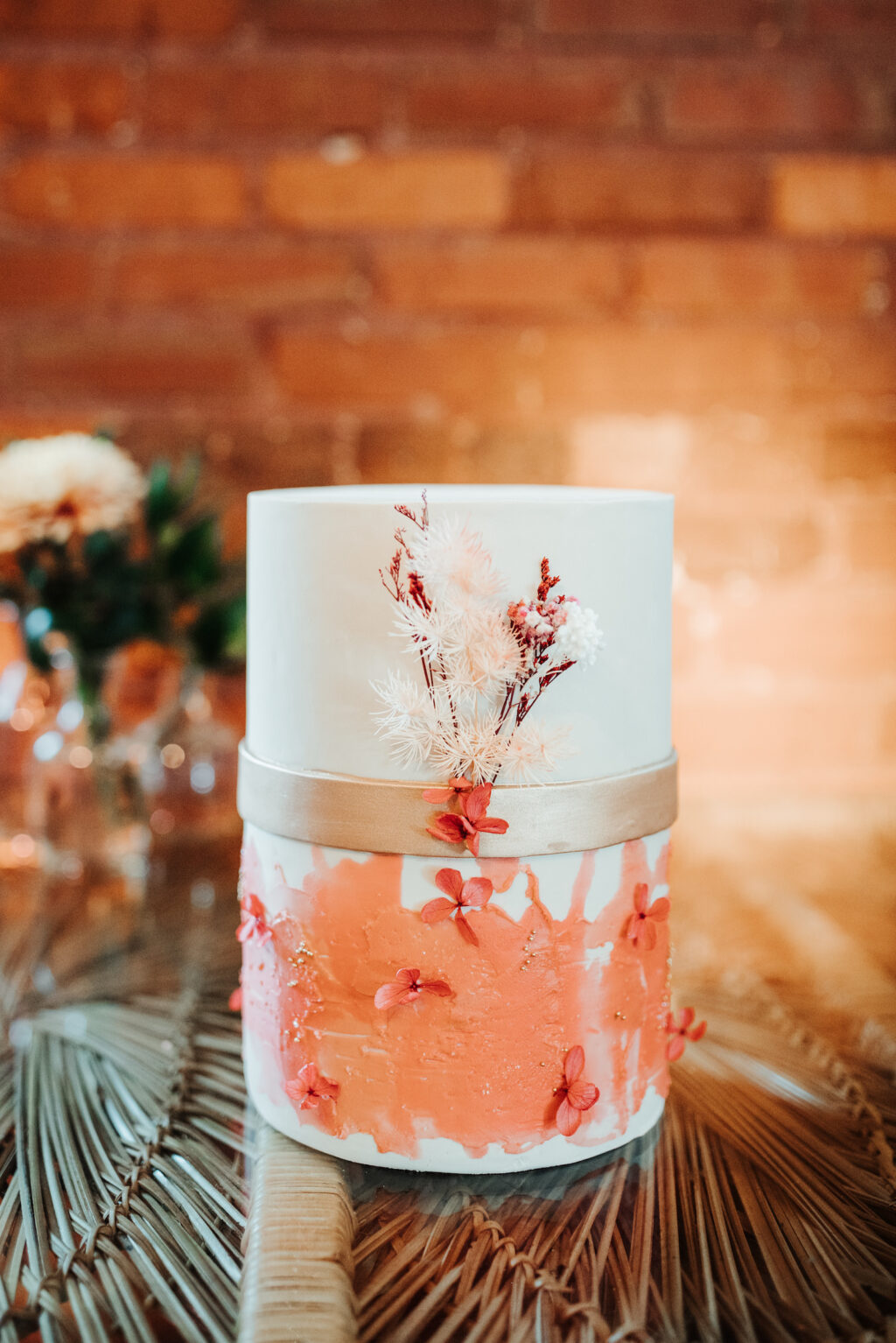 One Tier Hand Painted Wedding Cake in Peach, Coral, and Orange | Tampa Bay Baker The Artistic Whisk