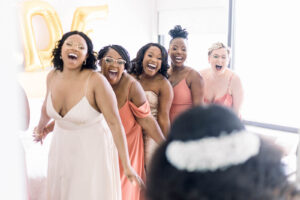 First Look with Bridesmaids and Bride Wedding Portrait
