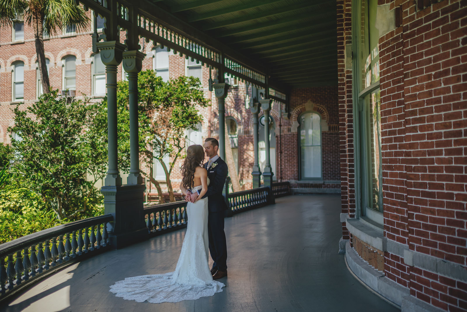 Modern Minimalist Bride and Groom First Look Wedding Photo at The University of Tampa