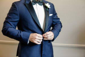 Groom Getting Ready in Blue Tux Wedding Portrait | Tampa Photographer Lifelong Photography