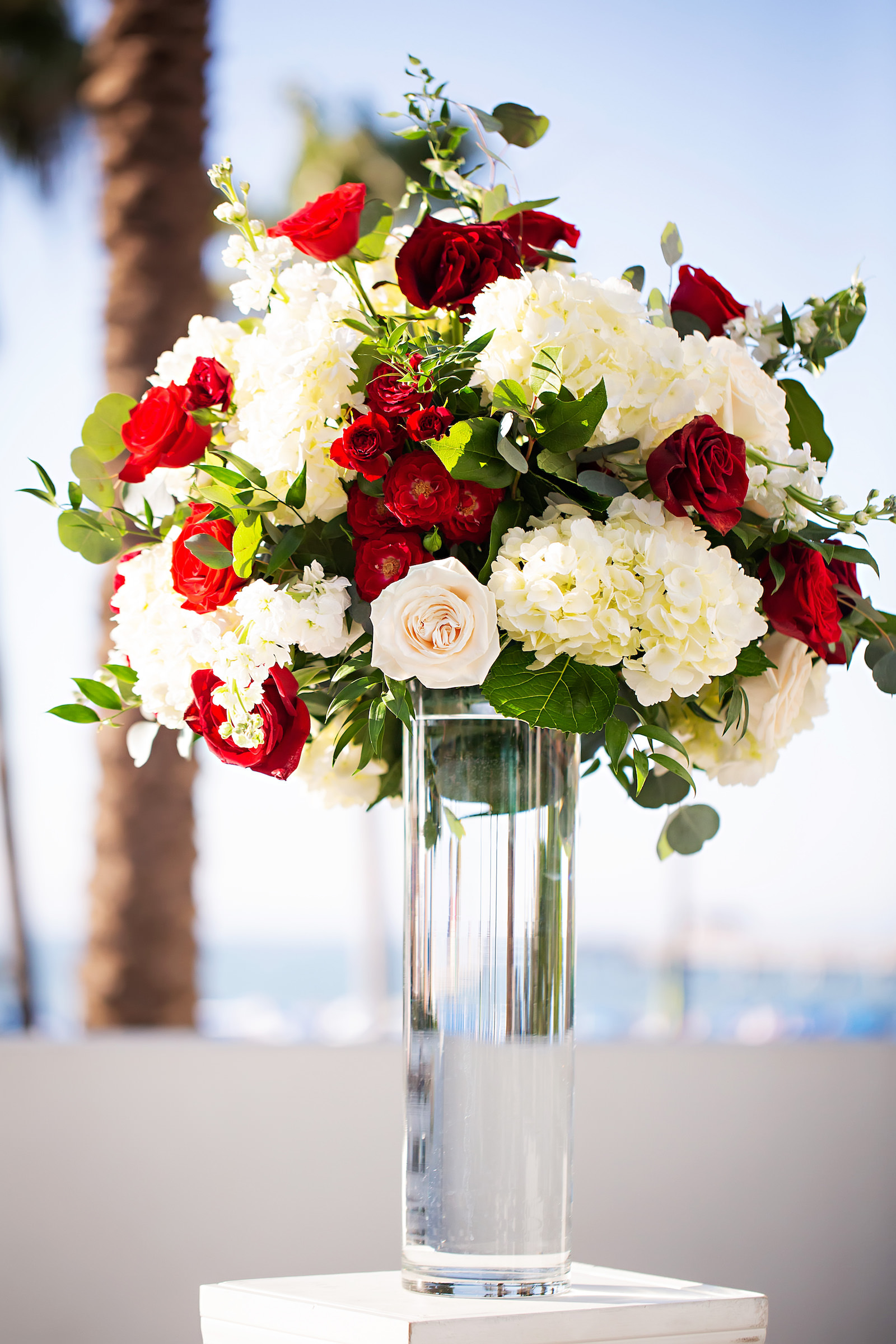 White and Red Rose Bouquet Detailing for Florida Hotel Wedding Ceremony | Florida Florist Save the Date Florida | Florida Planner Elegant Affairs by Design