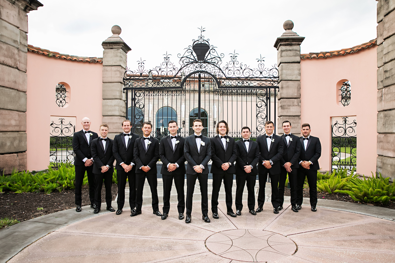 Luxurious Modern Wedding, Groom and Groomsmen in Black Tuxedos | Tampa Bay Wedding Photographer Limelight Photography | Sarasota Wedding Venue Ringling Museum