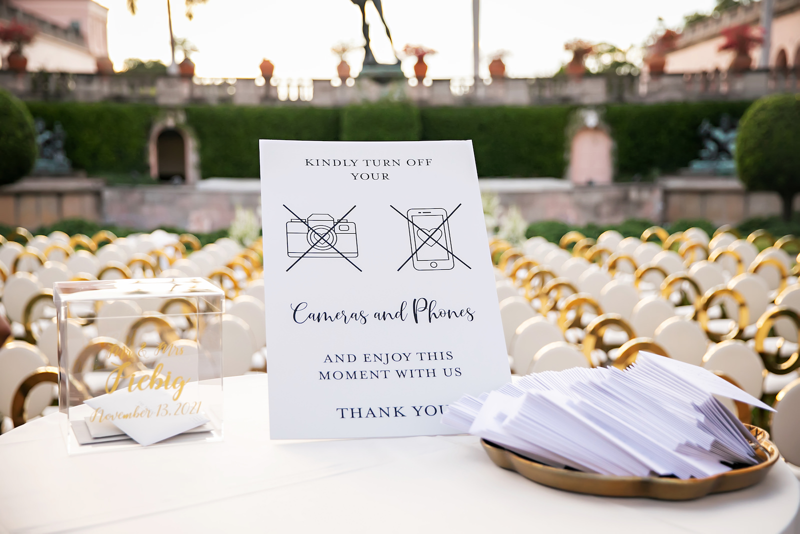 Luxurious Modern Chic Wedding Stationery, No Phones and Cameras Sign for Wedding Ceremony Decor | Tampa Bay Wedding Photographer Limelight Photography