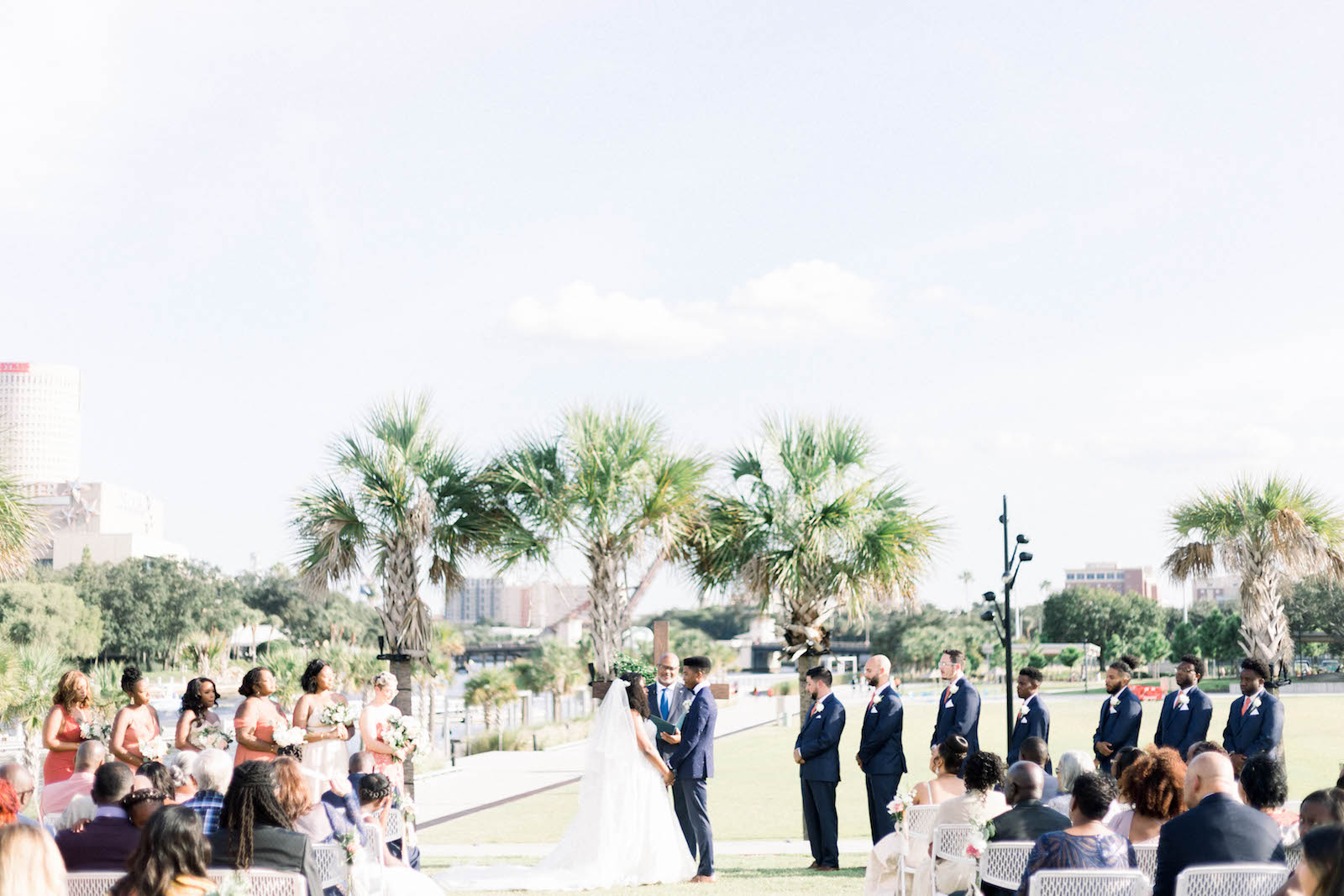 Bride and Groom Exchanging Vows at Outdoor Downtown Tampa Wedding Ceremony | Kate Ryan Event Rentals