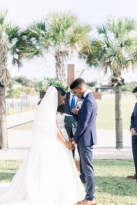 Bride and Groom Exchanging Vows at Outdoor Downtown Tampa Wedding Ceremony