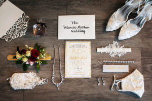 Elegant Garden Wedding, White Lace Pointed Toe Wedding Shoes Lace Garter, Crystal Bridal Jewelry, Bridal Accessories, White and Gold Wedding Invitation with Lace Overlay | Tampa Bay Wedding Photographer Limelight Photography | Wedding Florist Lemon Drops